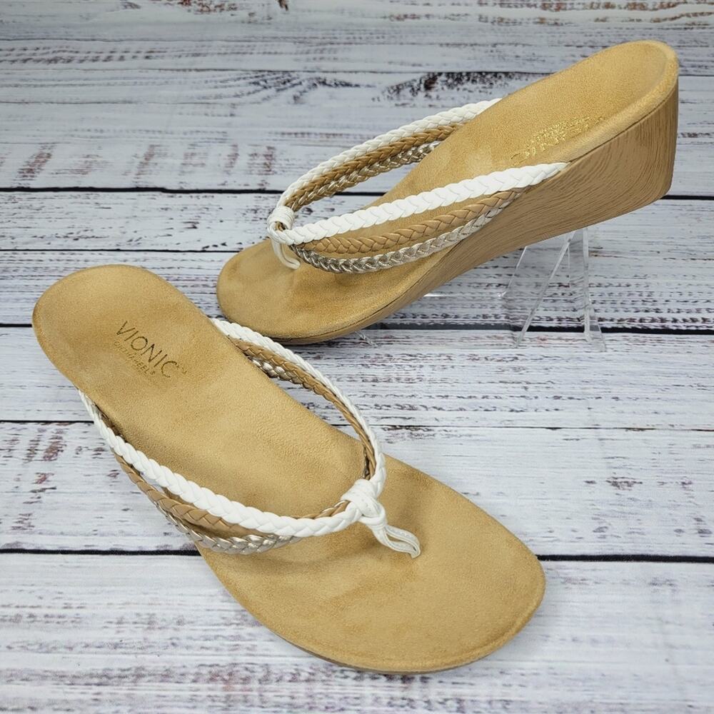 Vionic Ramba Women's Tan and White Wedge Sandals | Size 9